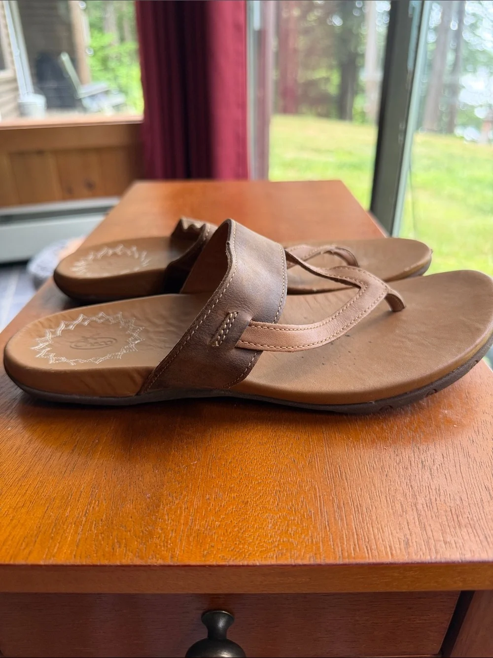 715 Chaco Brown Leather Thong Sandals
